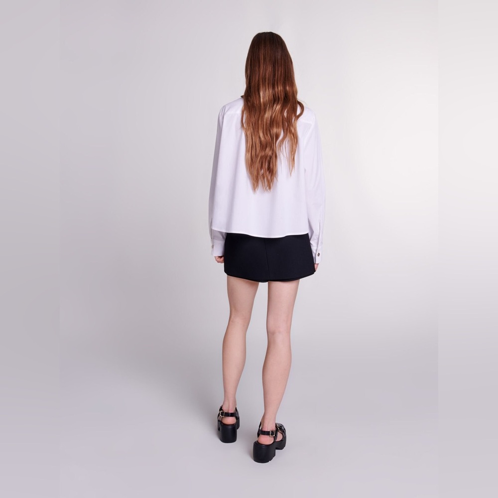 Maje Carlita Cropped Cotton Shirt in White, Size M (2) - Picture 5 of 15